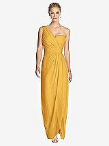 Front View Thumbnail - NYC Yellow One-Shoulder Draped Maxi Dress with Front Slit - Aeryn