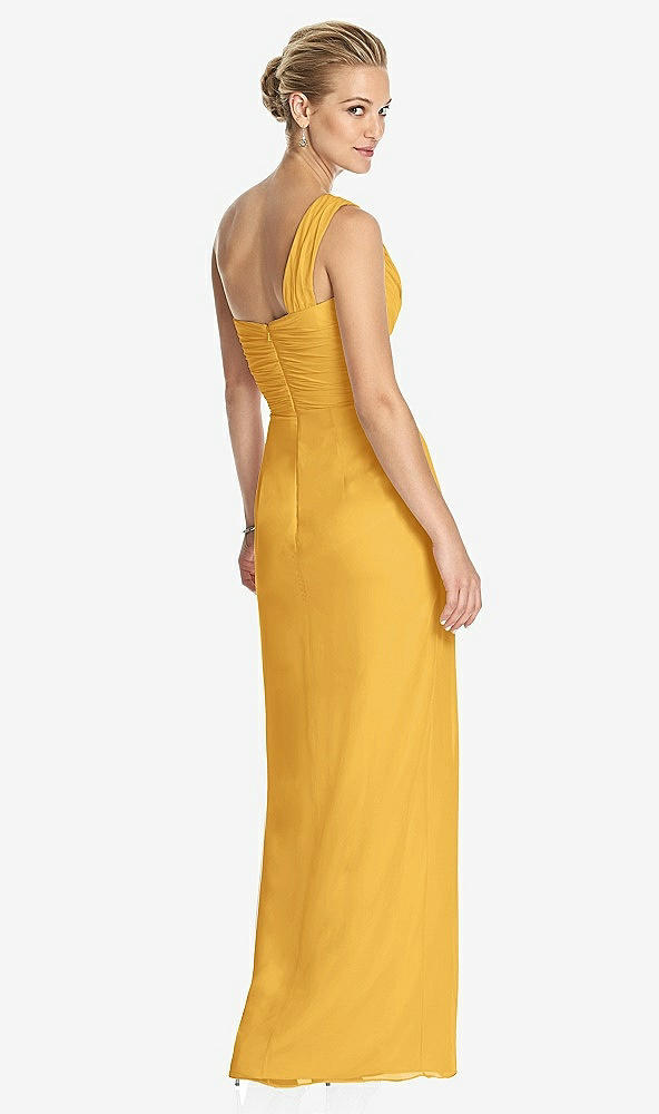 Back View - NYC Yellow One-Shoulder Draped Maxi Dress with Front Slit - Aeryn