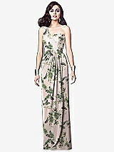 Alt View 1 Thumbnail - Palm Beach Print One-Shoulder Draped Maxi Dress with Front Slit - Aeryn