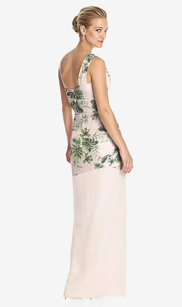 Back View - Palm Beach Print One-Shoulder Draped Maxi Dress with Front Slit - Aeryn