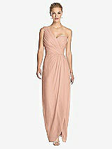 Front View Thumbnail - Pale Peach One-Shoulder Draped Maxi Dress with Front Slit - Aeryn