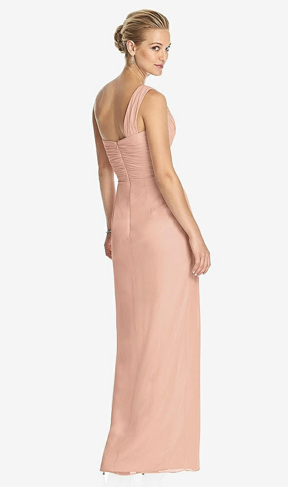 Back View - Pale Peach One-Shoulder Draped Maxi Dress with Front Slit - Aeryn