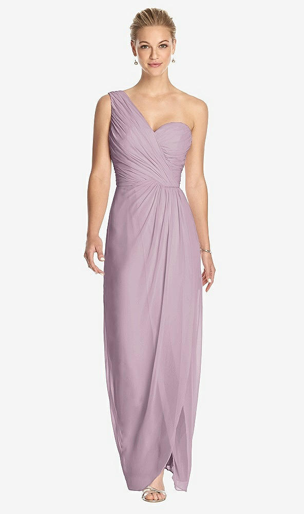 Front View - Suede Rose One-Shoulder Draped Maxi Dress with Front Slit - Aeryn