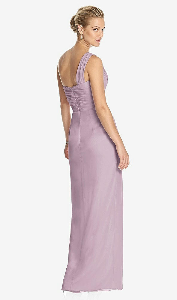 Back View - Suede Rose One-Shoulder Draped Maxi Dress with Front Slit - Aeryn