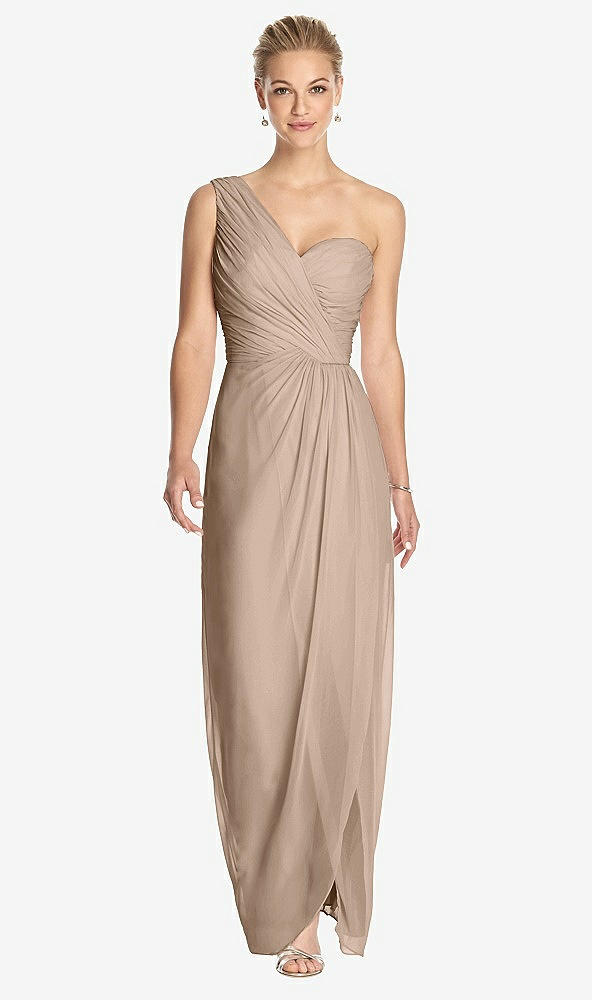 Front View - Topaz One-Shoulder Draped Maxi Dress with Front Slit - Aeryn