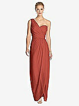 Front View Thumbnail - Amber Sunset One-Shoulder Draped Maxi Dress with Front Slit - Aeryn