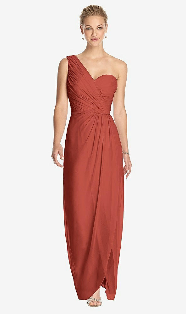 Front View - Amber Sunset One-Shoulder Draped Maxi Dress with Front Slit - Aeryn