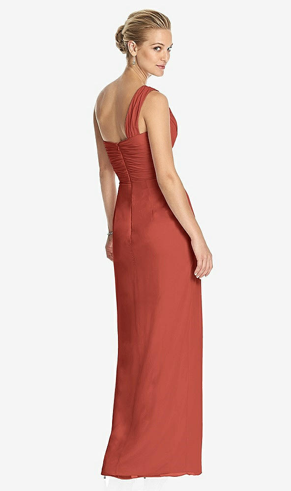 Back View - Amber Sunset One-Shoulder Draped Maxi Dress with Front Slit - Aeryn