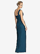 Rear View Thumbnail - Atlantic Blue One-Shoulder Draped Maxi Dress with Front Slit - Aeryn