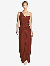 Front View Thumbnail - Auburn Moon One-Shoulder Draped Maxi Dress with Front Slit - Aeryn