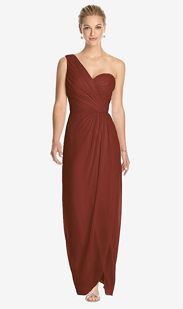 Front View - Auburn Moon One-Shoulder Draped Maxi Dress with Front Slit - Aeryn