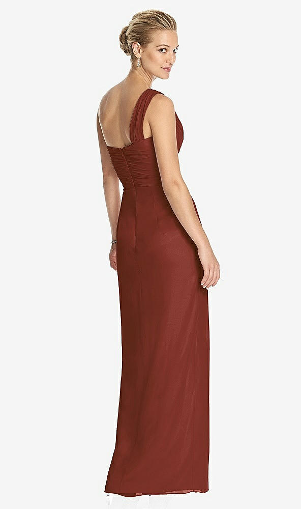 Back View - Auburn Moon One-Shoulder Draped Maxi Dress with Front Slit - Aeryn