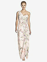 Front View Thumbnail - Blush Garden One-Shoulder Draped Maxi Dress with Front Slit - Aeryn