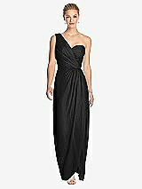 Front View Thumbnail - Black One-Shoulder Draped Maxi Dress with Front Slit - Aeryn