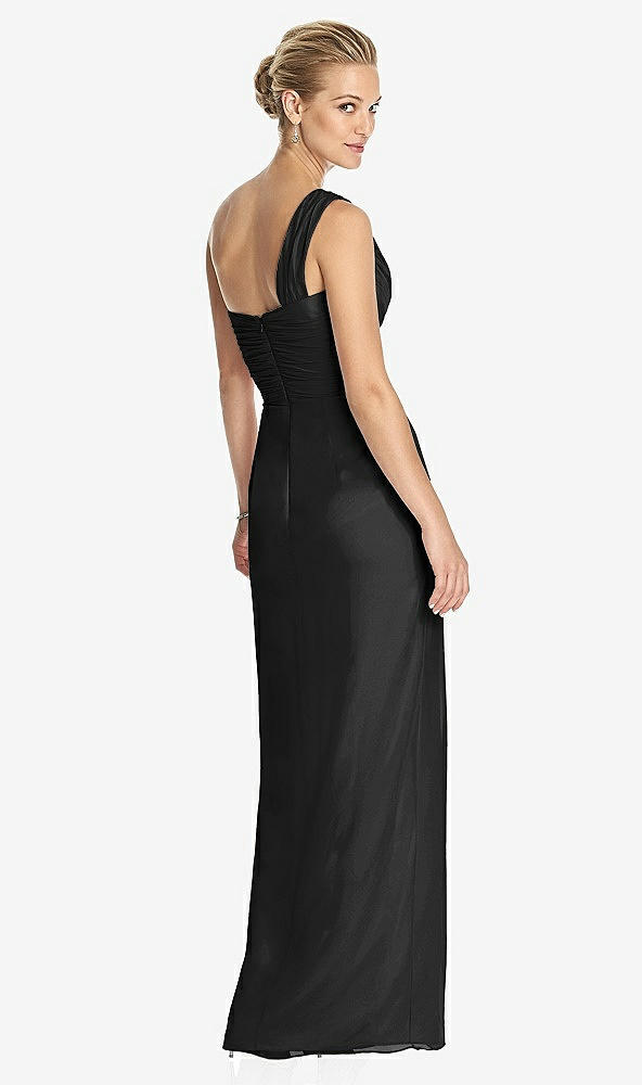 Back View - Black One-Shoulder Draped Maxi Dress with Front Slit - Aeryn
