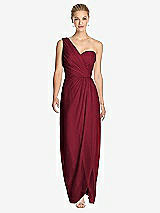 Front View Thumbnail - Burgundy One-Shoulder Draped Maxi Dress with Front Slit - Aeryn