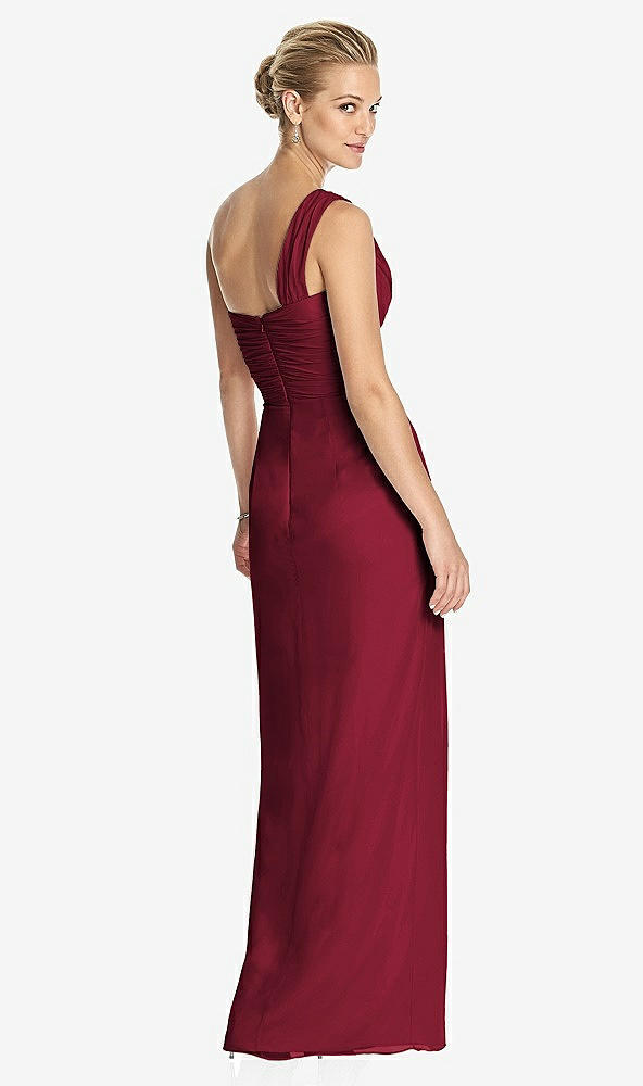 Back View - Burgundy One-Shoulder Draped Maxi Dress with Front Slit - Aeryn