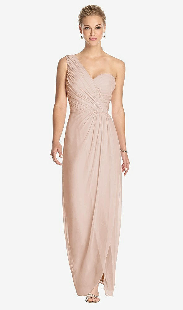 Front View - Cameo One-Shoulder Draped Maxi Dress with Front Slit - Aeryn