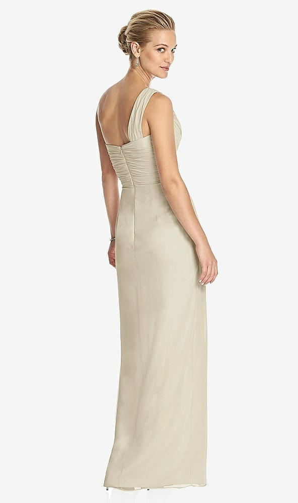 Back View - Champagne One-Shoulder Draped Maxi Dress with Front Slit - Aeryn