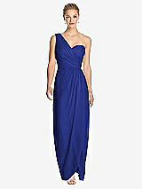 Front View Thumbnail - Cobalt Blue One-Shoulder Draped Maxi Dress with Front Slit - Aeryn