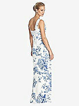 Rear View Thumbnail - Cottage Rose Dusk Blue One-Shoulder Draped Maxi Dress with Front Slit - Aeryn