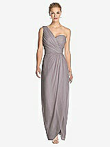 Front View Thumbnail - Cashmere Gray One-Shoulder Draped Maxi Dress with Front Slit - Aeryn