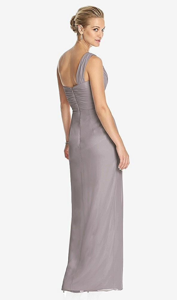 Back View - Cashmere Gray One-Shoulder Draped Maxi Dress with Front Slit - Aeryn