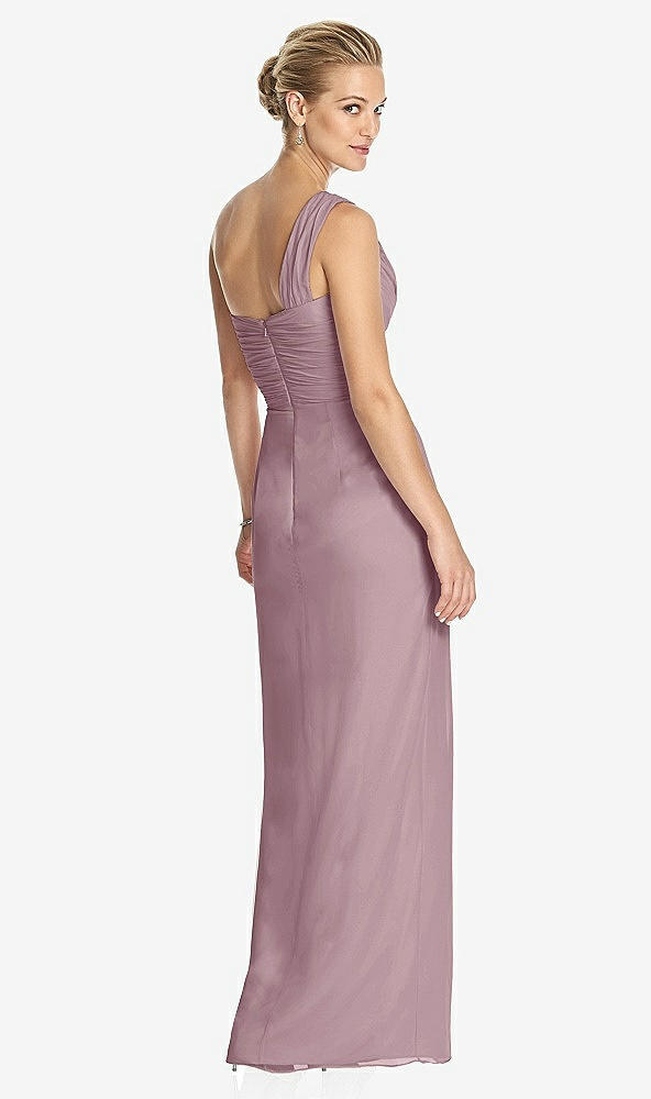 Back View - Dusty Rose One-Shoulder Draped Maxi Dress with Front Slit - Aeryn