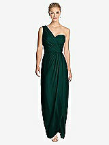 Front View Thumbnail - Evergreen One-Shoulder Draped Maxi Dress with Front Slit - Aeryn