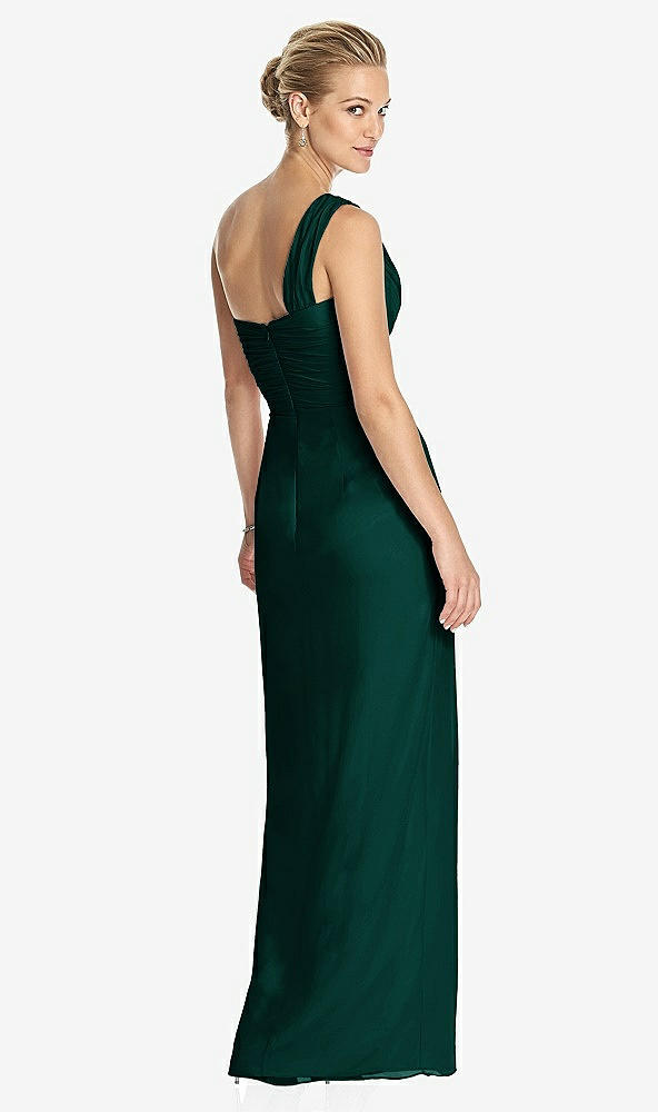 Back View - Evergreen One-Shoulder Draped Maxi Dress with Front Slit - Aeryn