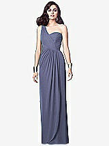 Alt View 1 Thumbnail - French Blue One-Shoulder Draped Maxi Dress with Front Slit - Aeryn