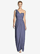 Front View Thumbnail - French Blue One-Shoulder Draped Maxi Dress with Front Slit - Aeryn