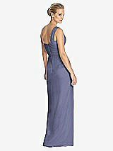 Rear View Thumbnail - French Blue One-Shoulder Draped Maxi Dress with Front Slit - Aeryn