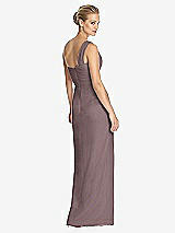 Rear View Thumbnail - French Truffle One-Shoulder Draped Maxi Dress with Front Slit - Aeryn