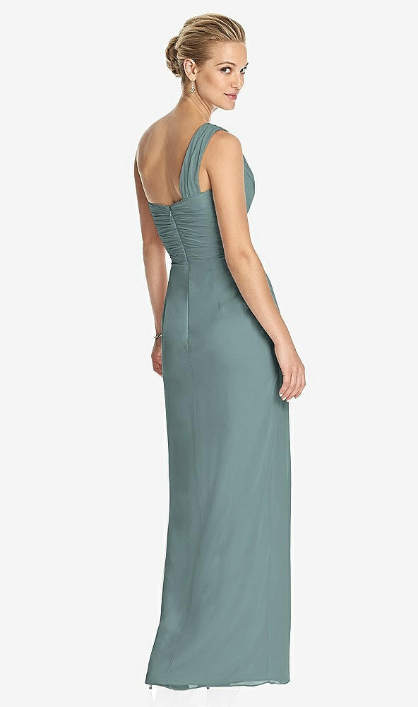 Back View - Icelandic One-Shoulder Draped Maxi Dress with Front Slit - Aeryn