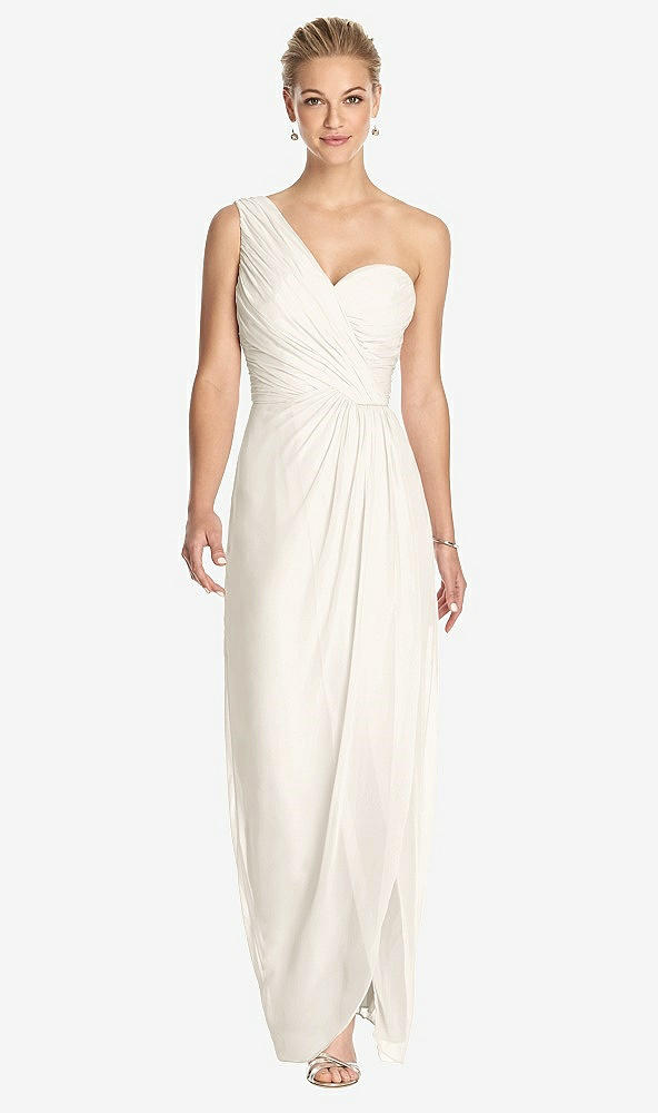 Front View - Ivory One-Shoulder Draped Maxi Dress with Front Slit - Aeryn