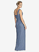 Rear View Thumbnail - Larkspur Blue One-Shoulder Draped Maxi Dress with Front Slit - Aeryn