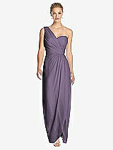 Front View Thumbnail - Lavender One-Shoulder Draped Maxi Dress with Front Slit - Aeryn