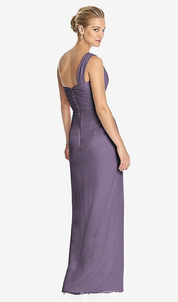 Back View - Lavender One-Shoulder Draped Maxi Dress with Front Slit - Aeryn