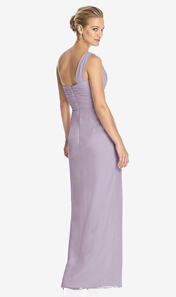 Back View - Lilac Haze One-Shoulder Draped Maxi Dress with Front Slit - Aeryn