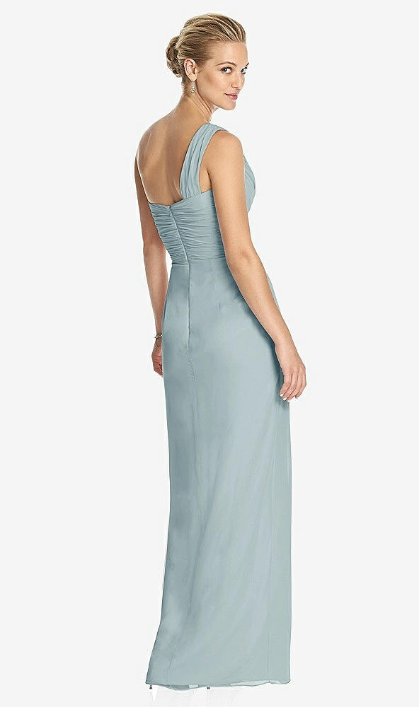 Back View - Morning Sky One-Shoulder Draped Maxi Dress with Front Slit - Aeryn