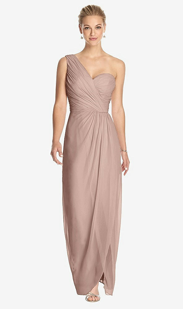 Front View - Neu Nude One-Shoulder Draped Maxi Dress with Front Slit - Aeryn