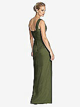 Rear View Thumbnail - Olive Green One-Shoulder Draped Maxi Dress with Front Slit - Aeryn
