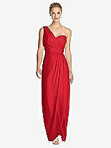 Front View Thumbnail - Parisian Red One-Shoulder Draped Maxi Dress with Front Slit - Aeryn