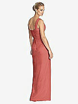 Rear View Thumbnail - Coral Pink One-Shoulder Draped Maxi Dress with Front Slit - Aeryn
