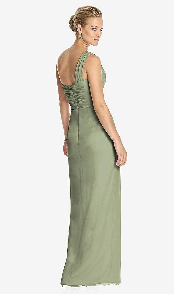 Back View - Sage One-Shoulder Draped Maxi Dress with Front Slit - Aeryn