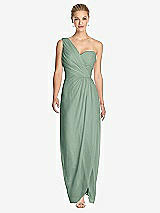 Front View Thumbnail - Seagrass One-Shoulder Draped Maxi Dress with Front Slit - Aeryn