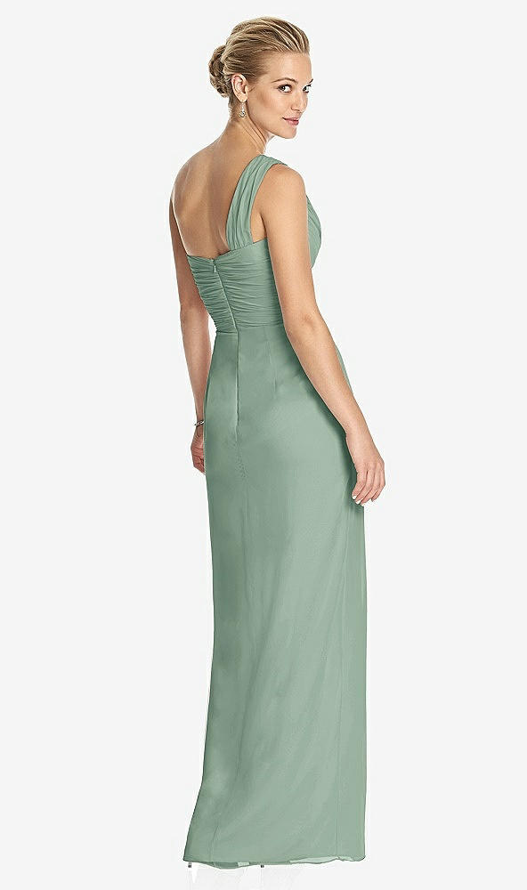 Back View - Seagrass One-Shoulder Draped Maxi Dress with Front Slit - Aeryn