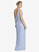 Rear View Thumbnail - Sky Blue One-Shoulder Draped Maxi Dress with Front Slit - Aeryn