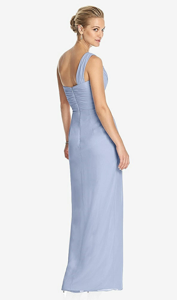 Back View - Sky Blue One-Shoulder Draped Maxi Dress with Front Slit - Aeryn